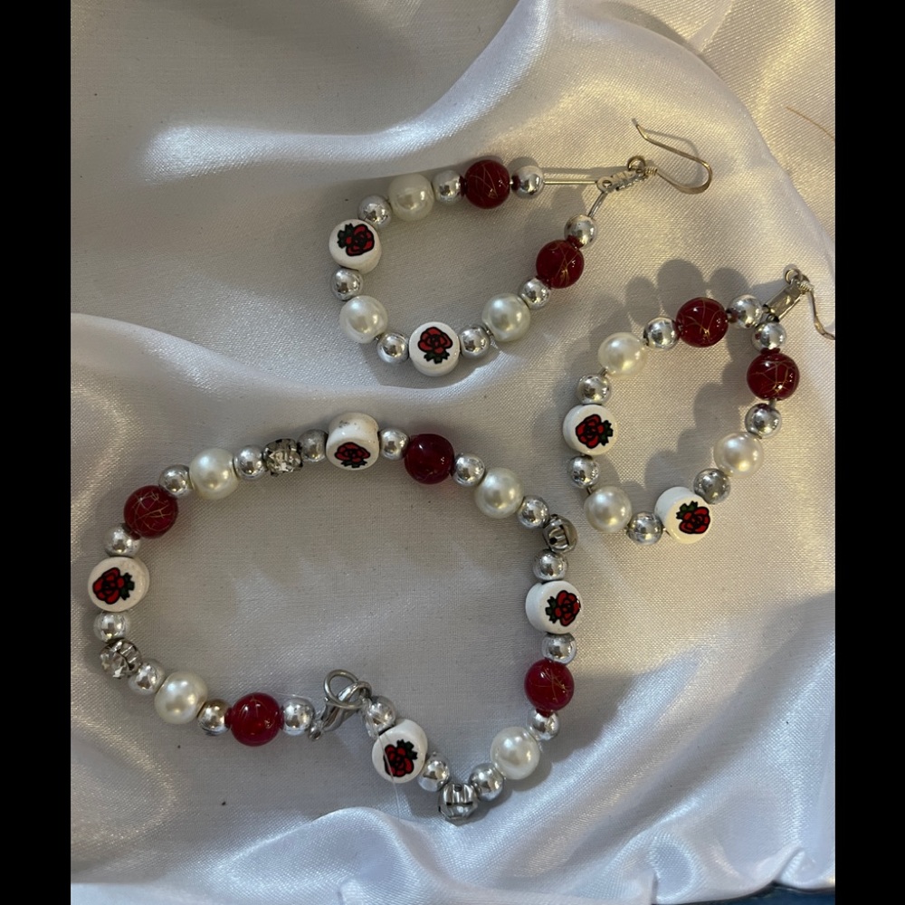 Rose and Pearl Bracelet & Earrings